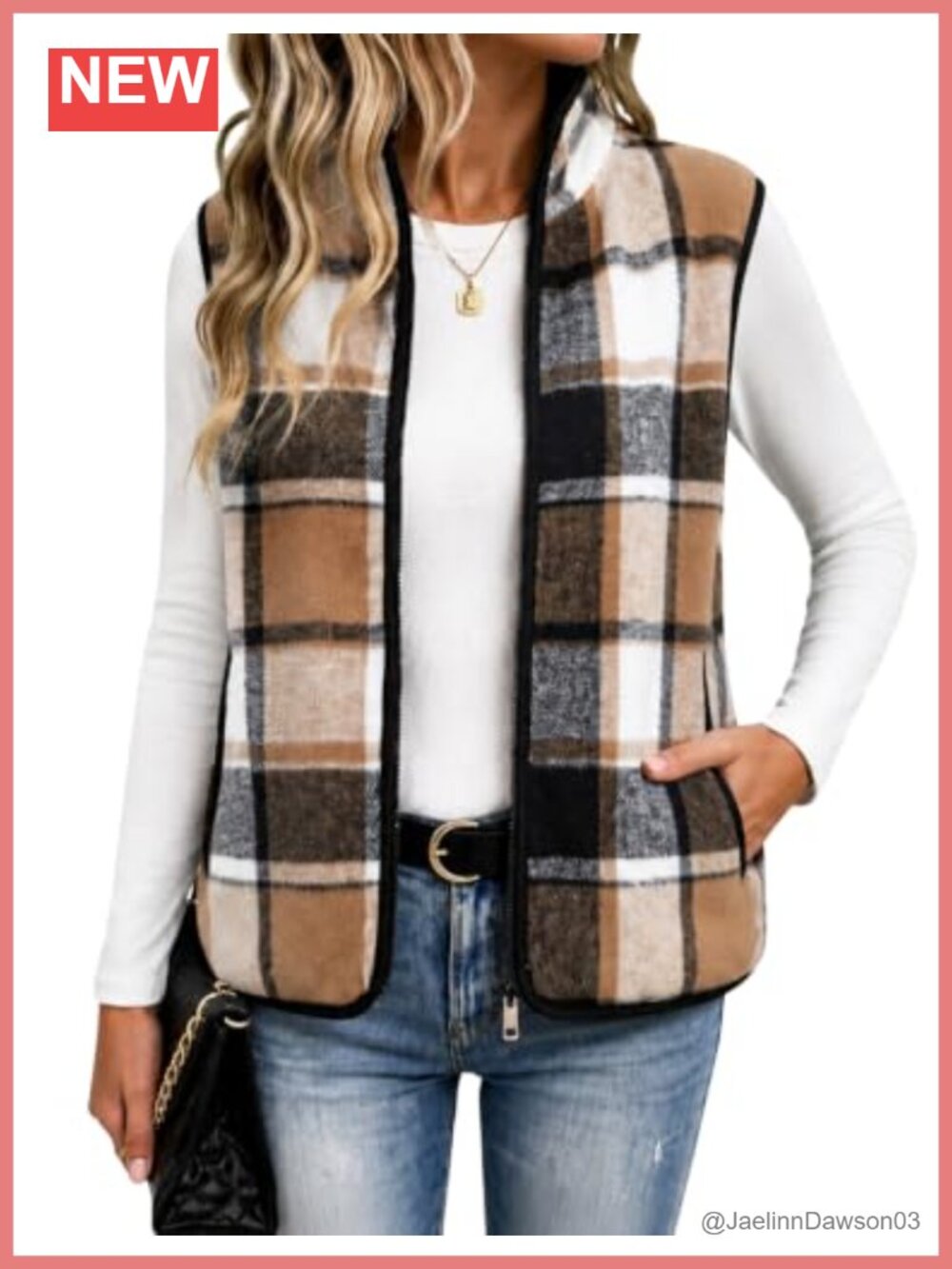 Plaid Flannel Vest Sleeveless Zipper Pockets Lightweight